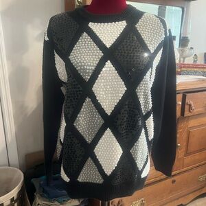 Vintage Alfred Dunner Black and White Sequin Argyle Sweater
